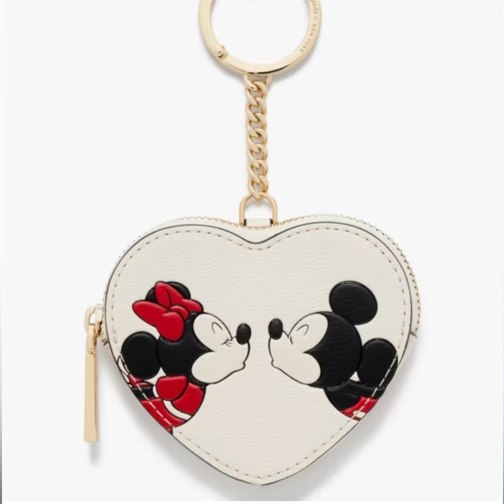 kate spade White Heart Keychain Card Holder with Mickey & Minnie Kiss